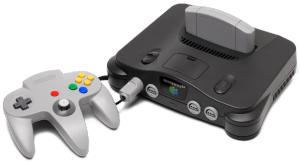 The Nintendo 64 with controller and blank cartridge